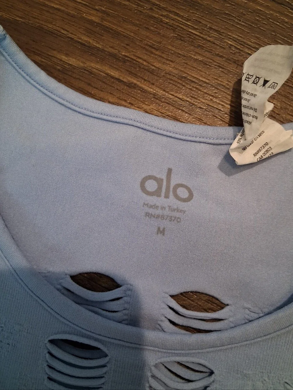 ALO Yoga Light Blue Distressed Cutout Tank